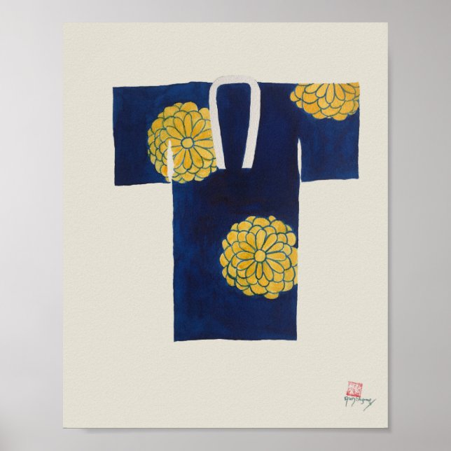 Poster featuring blue and gold Japanese nagajuban (Vorne)