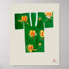 Poster featuring green and gold Japanese nagajuban