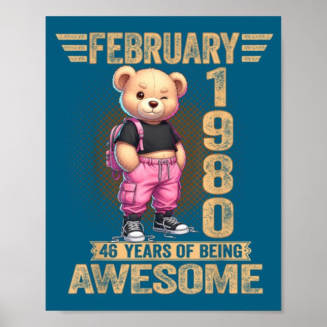 Poster February 1980 46th Birthday 46 Year Teddy Bear Bei (Devant)