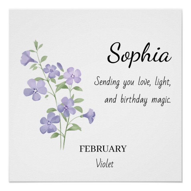 Poster February Violet Personalized Birthday (Devant)