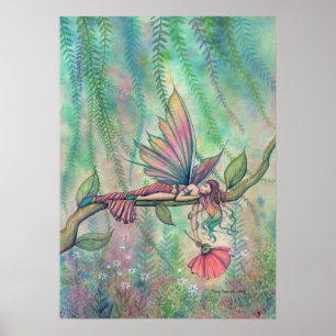 Poster Fée de la fleur de saule reposant Fantastique Art