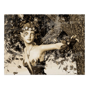 Poster Fée de printemps Bois Antique Photo Fantaisie Art