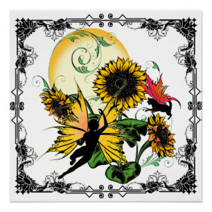 Poster Fée de tournesol et chat cosmique