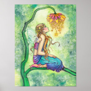 Poster Fée des fleurs Illustration aquarelle La rêveuse