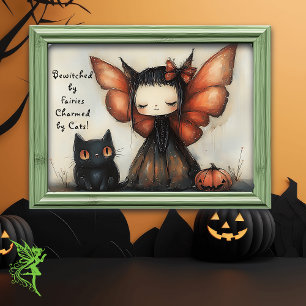 Poster Fée d'Halloween mignonne avec chat et Imaginaire C