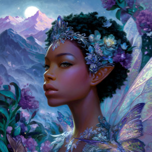 Poster Fée Elfe Art de Fantaisie Noir Afro-Américain