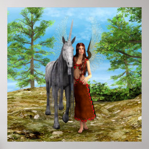 Poster Fée et licorne