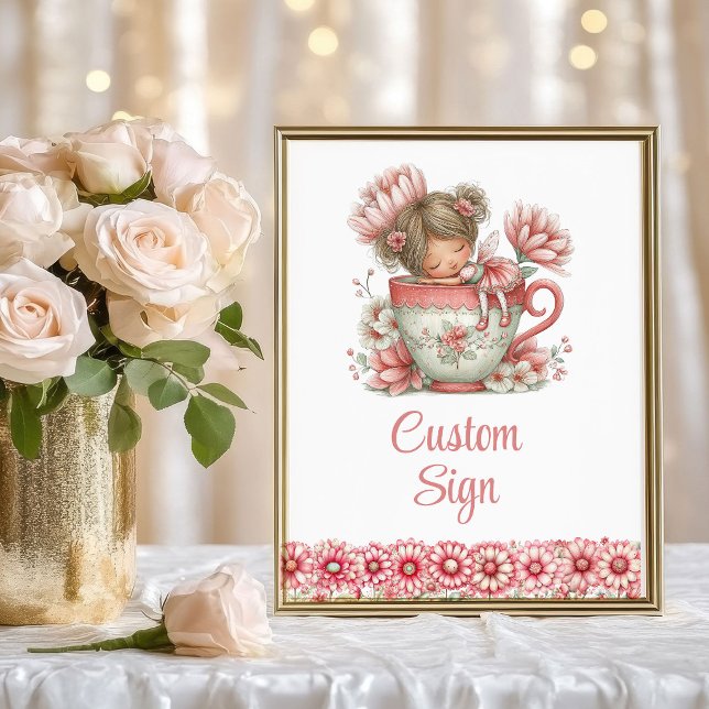Poster Fée Florale Fille Rougeur Pastel Anniversaire Sign (Floral Fairy Girl Blush Pastel Birthday Custom Sign)