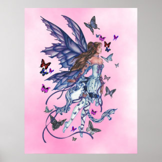 Poster Fée papillon en rose