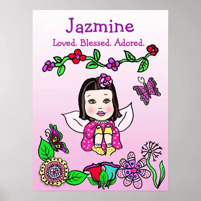 Poster Fée personnalisée aimée, bénie et adorée (Devant)