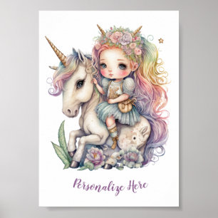 Poster Fée Princesse Licorne Couleurs Arc-en-Ciel Personn