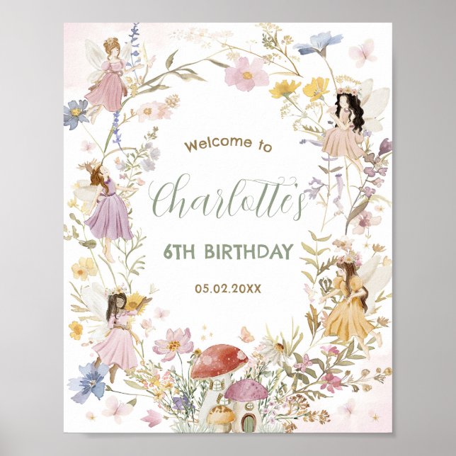 Poster Fées Fleur sauvage Fleurs de prairie Accueil Anniv (Devant)