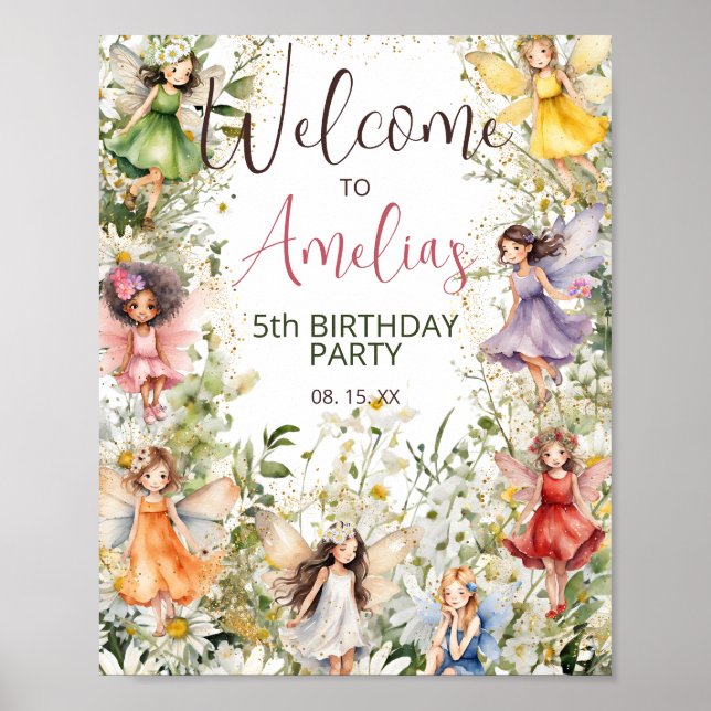 Poster Fées Florales d'aquarelle Parties scintillant Bien (Devant)
