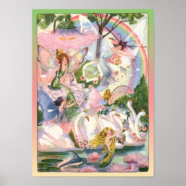 Poster Fées, sirènes et cygnes imprimés (Devant)