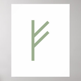 Poster Fehu géométrique vert (Prospérité) Rune viking