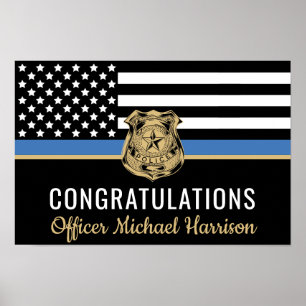 Poster Félicitations à la Police Blue Line Flag