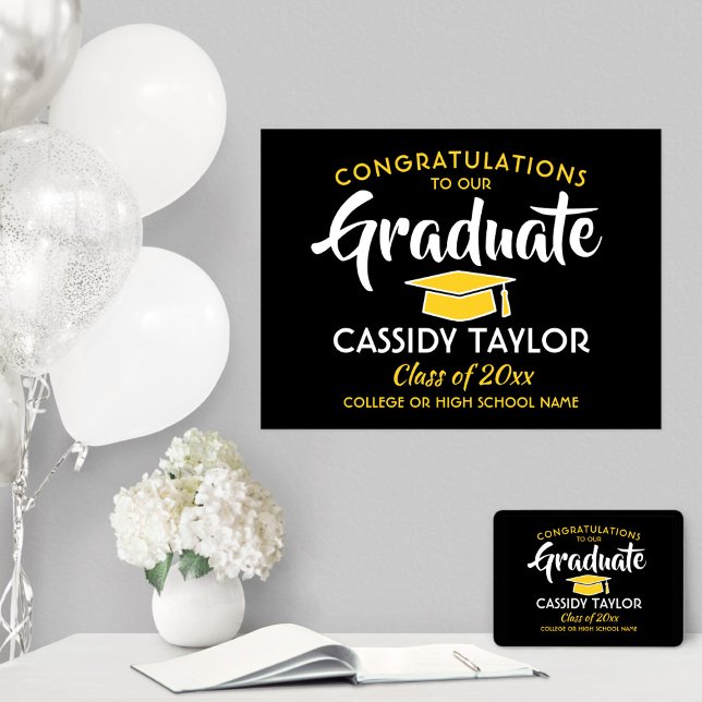 Poster Félicitations à l'obtention du diplôme Noir Or Jau (Créateur téléchargé)