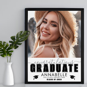 Poster Félicitations Black White Photo Graduation Party