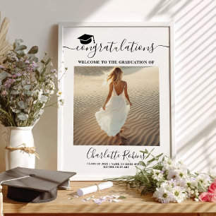 Poster Félicitations Boho Graduation Welcome Photo Sign