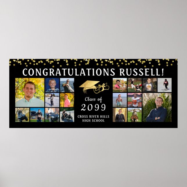 Poster Félicitations Diplômé 18 Photo Collage Gold Foil C (Devant)