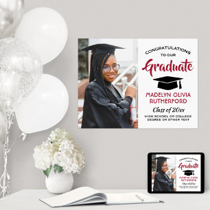 Poster Félicitations Diplômée Photo Rouge Blanc Noir Grad