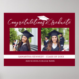 Poster Félicitations Grad 2025 Burgundy & White Photo