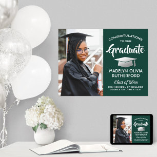 Poster Félicitations Grad Photo Dark Green & White Gradua