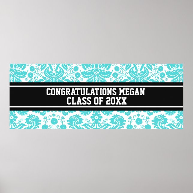 Poster Félicitations Graduation Custom Name Banner Aqua (Devant)