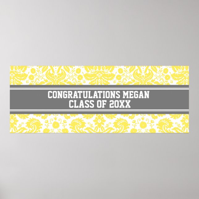 Poster Félicitations Graduation Custom Name Banner Grey (Devant)