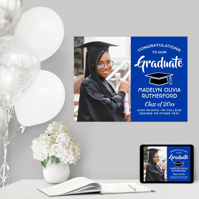 Poster Félicitations Grand Photo Royal Blue & White Gradu (Créateur téléchargé)