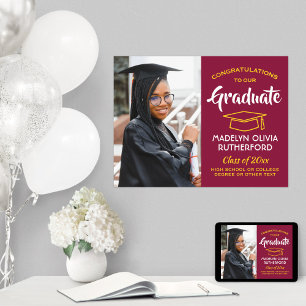 Poster Félicitations Photo Maroon Rouge Or Jaune Diplôme