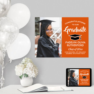 Poster Félicitations Photo Orange noir et blanc Graduatio