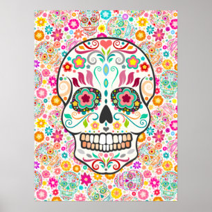 Poster Feliz Muertos - crânes de fête de sucre sur le