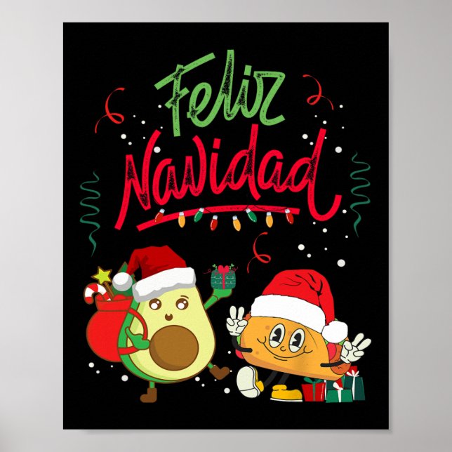 Poster Feliz Navidad Avocado Tacos Hommes de Noël mexicai (Devant)