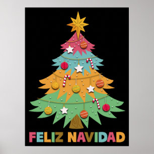 Poster Feliz Navidad Colorée Arbre de Noël espagnol