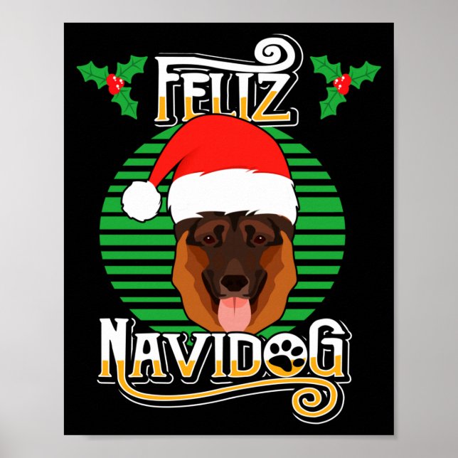 Poster Feliz Navidog German Shepherd Dog Holiday Merry Ch (Devant)