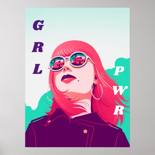 Poster Feminist moderne fille rose cheveux GRL puissance  (Devant)