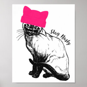Poster Feminist Résiste Chat Rose Casquette Restez Nasty