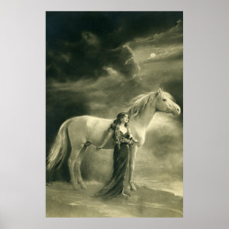 Poster Femme à cheval blanc.