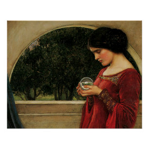 Poster Femme à la boule de cristal, peinture de Waterhous
