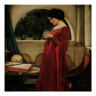 Poster Femme à la boule de cristal, peinture de Waterhous