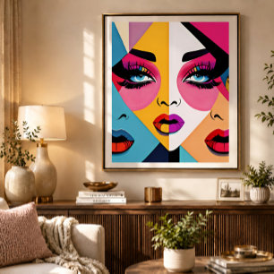 Poster Femme Abstraite Colorée Belle Pop Art