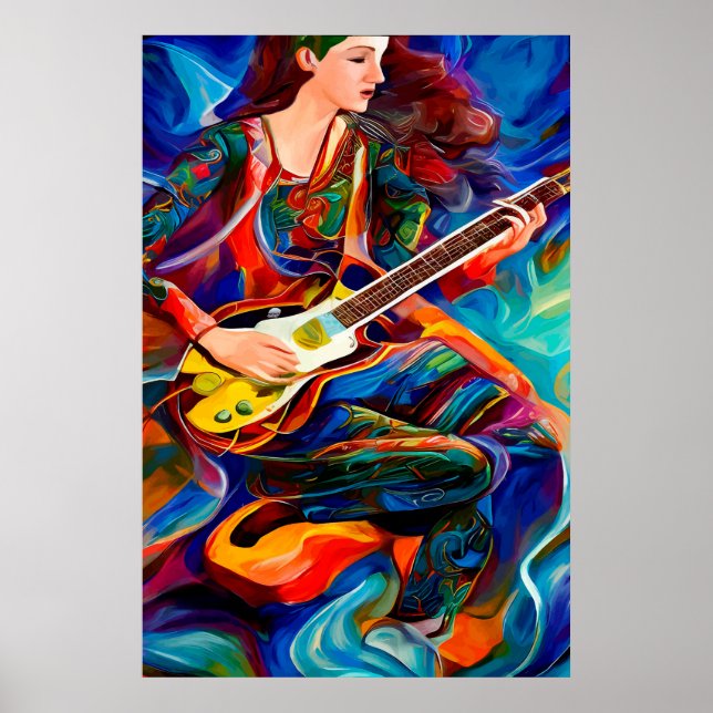 Poster Femme Abstraite Jouer de la guitare Musique art (Devant)