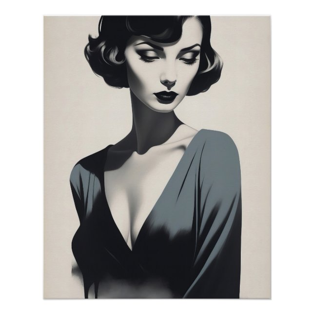 Poster Femme Abstraite noire et blanche (Devant)