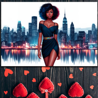 Poster Femme Africaine Américaine ville élégante robe