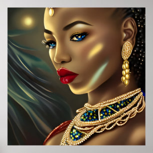 Poster Femme africaine exotique époustouflante bijou roug