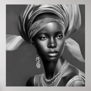 Poster Femme africaine noir blanc fille monochrome