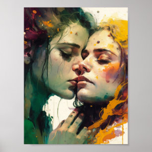Poster Femme amoureuse Peinture mixte colorée