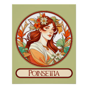 Poster Femme Art Nouveau au Poinsettia