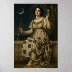 Poster Femme Art Nouveau avec clarinette et croissant de
